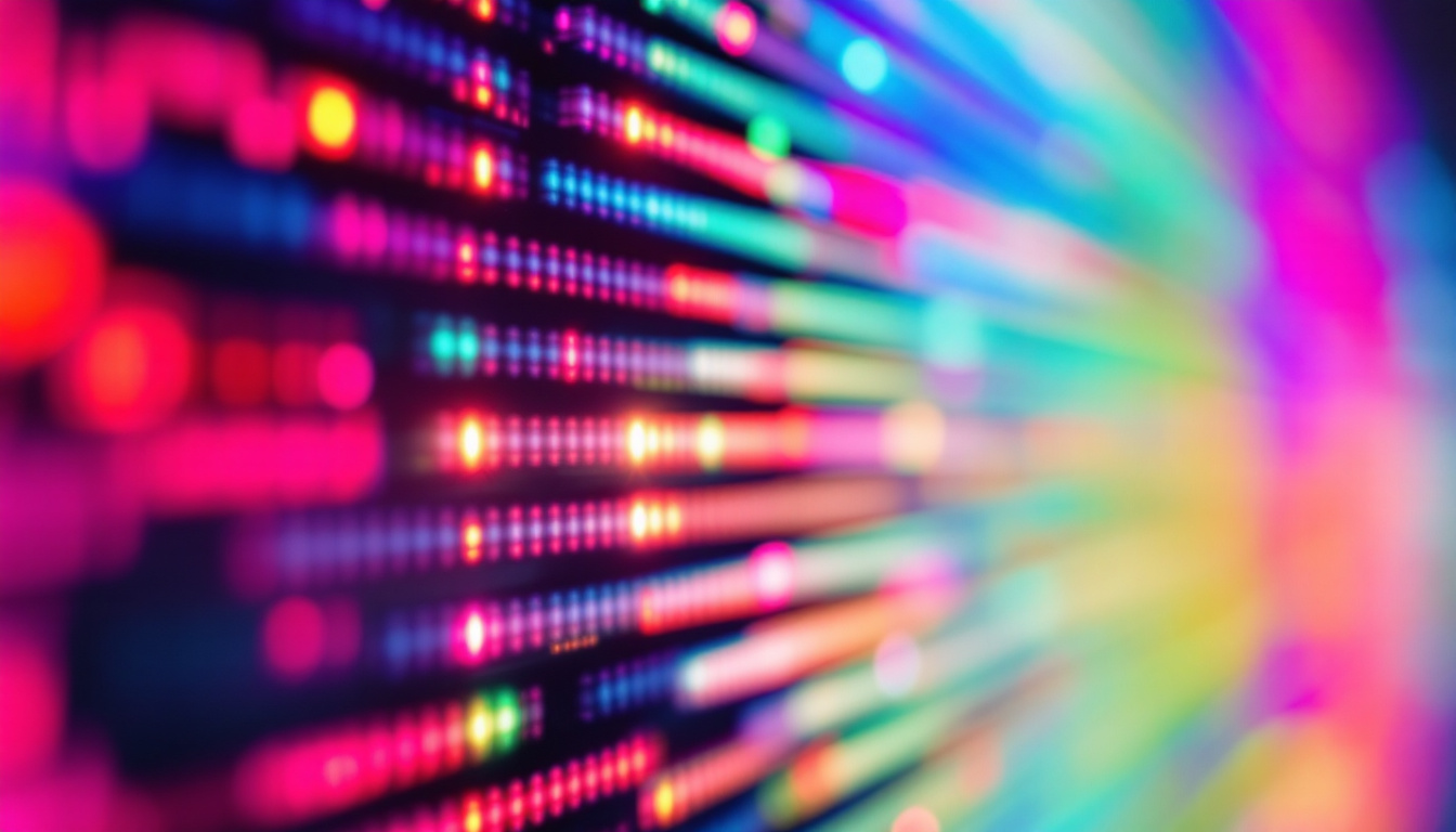 A photograph of a close-up shot of a vibrant led display in action