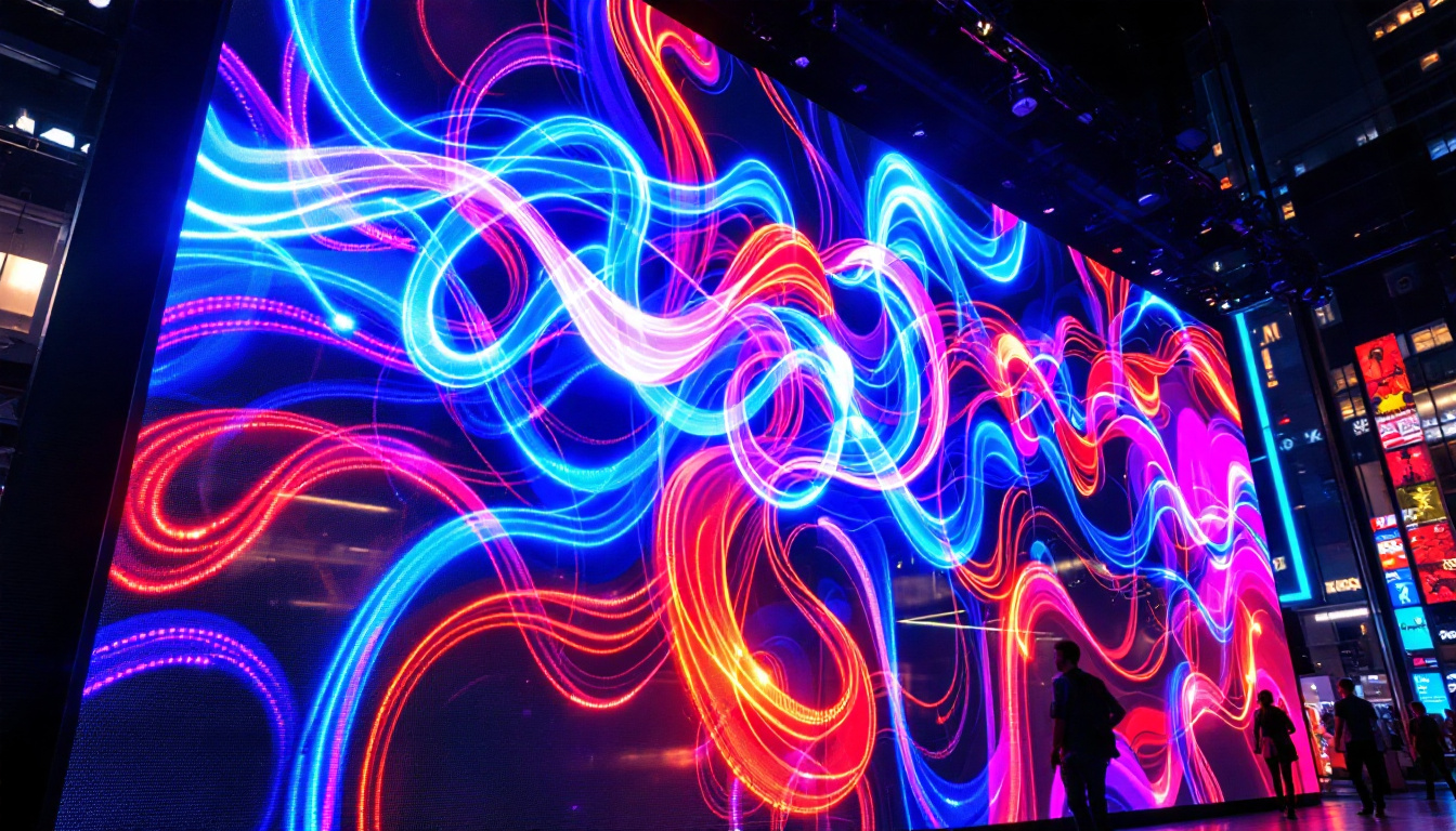 A photograph of a vibrant led display in action