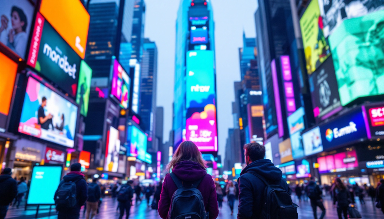 A photograph of a vibrant led display in a bustling urban setting
