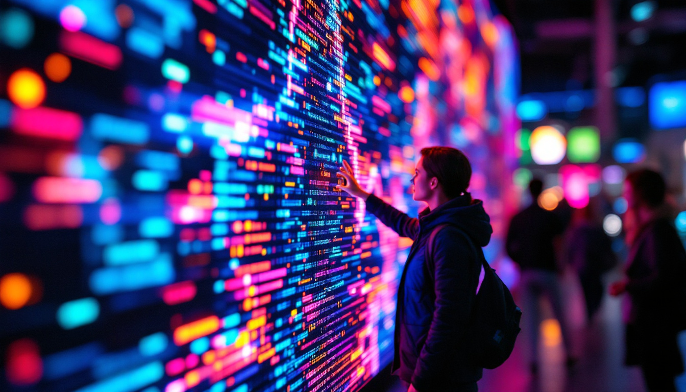 A photograph of a close-up shot of a vibrant led display in use