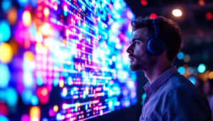 A photograph of a vibrant led display in use