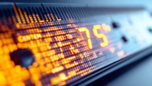 A photograph of a close-up of an led display showing a measurement conversion from centimeters to millimeters