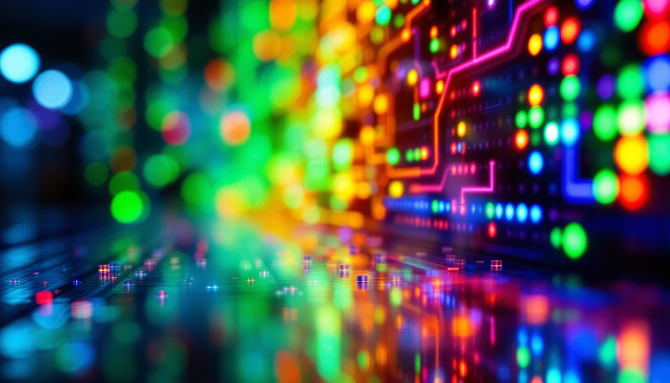 A photograph of a close-up of a vibrant led display in action