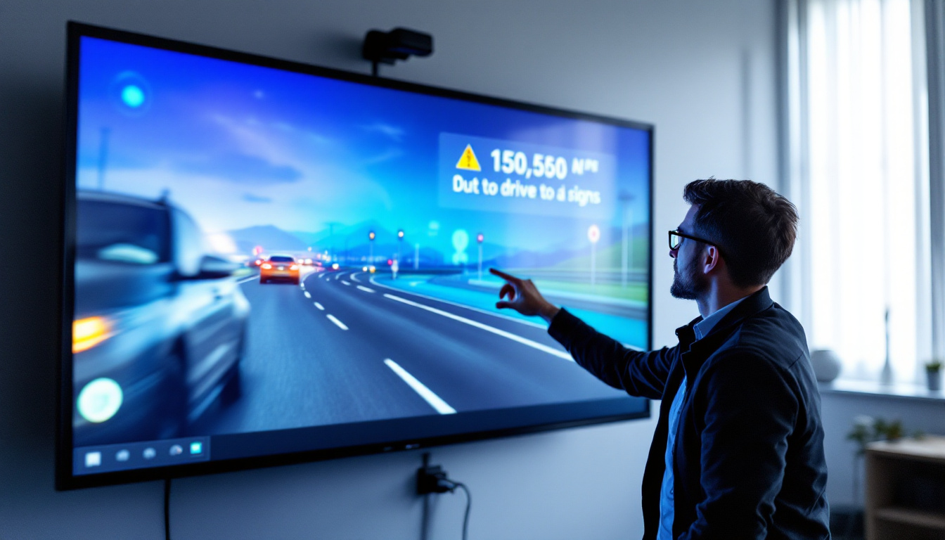 A photograph of capture a photograph of a driving instructor using an led display to teach students about road signs and driving rules