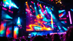 A photograph of a vibrant led display in action