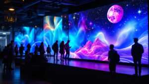 A photograph of a vibrant led display in an engaging setting