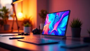 A photograph of capture a photograph of a vibrant 7-inch lcd panel displaying a colorful image or graphic