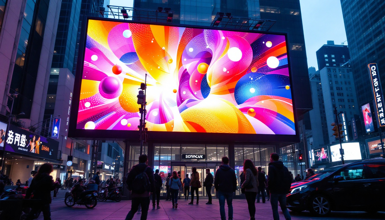 A photograph of a vibrant led display in an urban setting