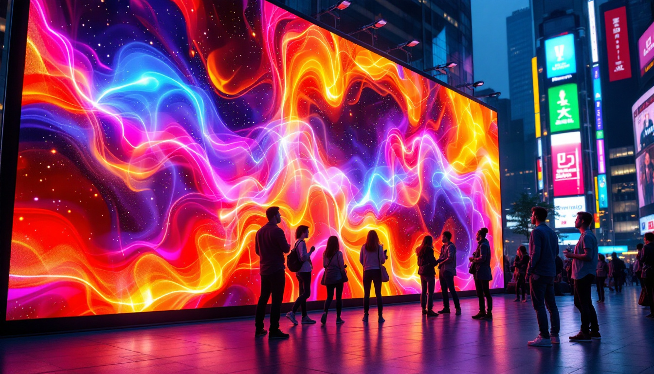 A photograph of a vibrant led display in an urban setting