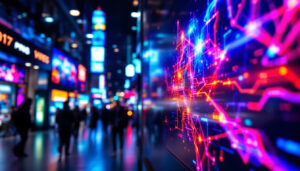 A photograph of a vibrant led display showcasing dynamic png video content