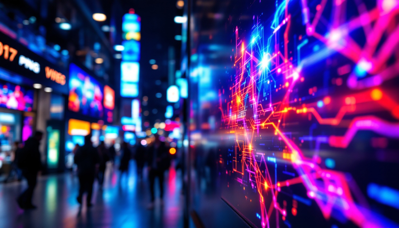 A photograph of a vibrant led display showcasing dynamic png video content