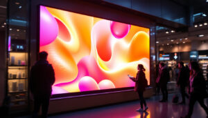 A photograph of a vibrant led display in a retail environment