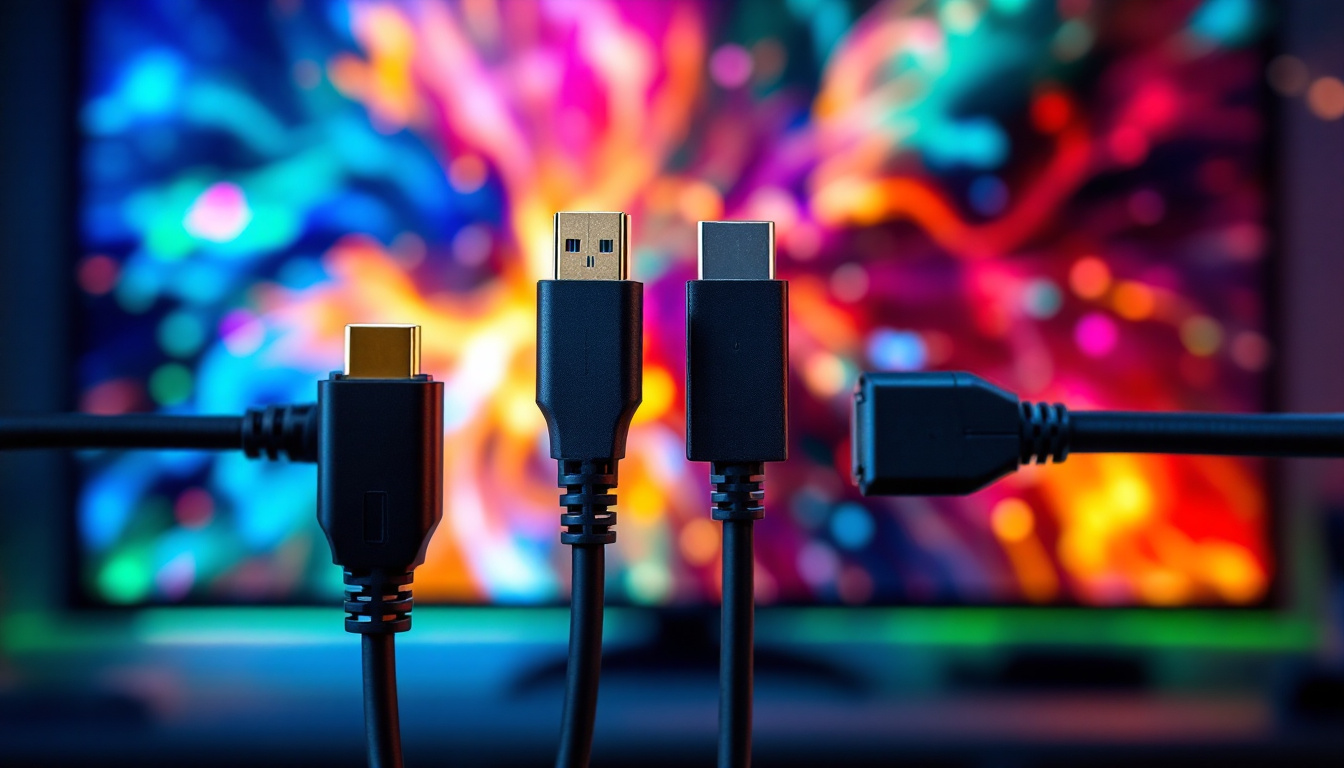 A photograph of a side-by-side comparison of an hdmi 2.0 cable and a displayport 1.4 cable