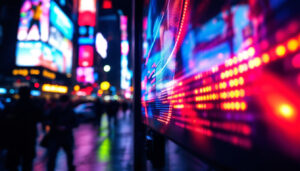 A photograph of a vibrant led display in action