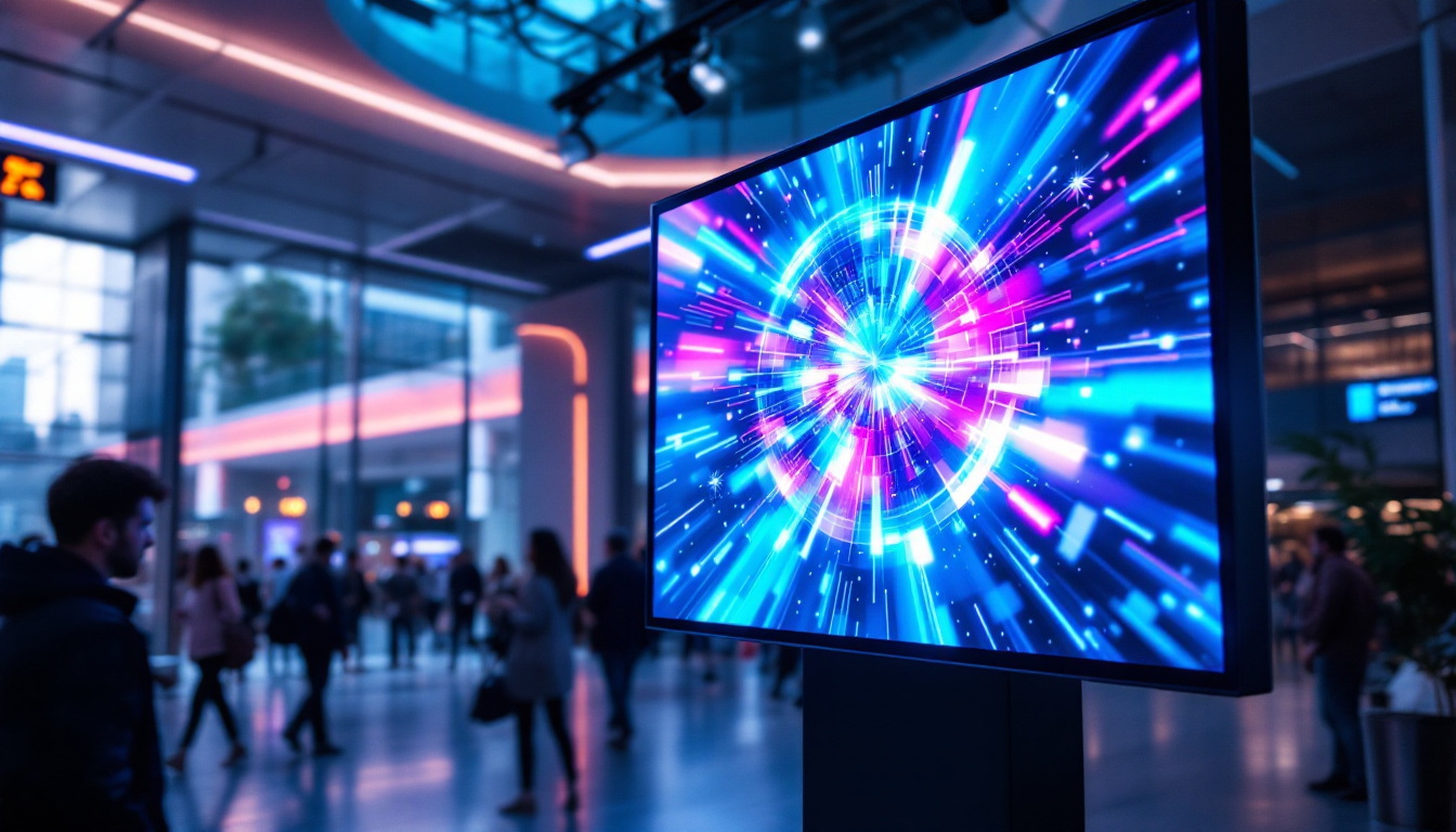 A photograph of a vibrant led display showcasing dynamic content in a public space