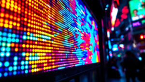 A photograph of a vibrant led display in action