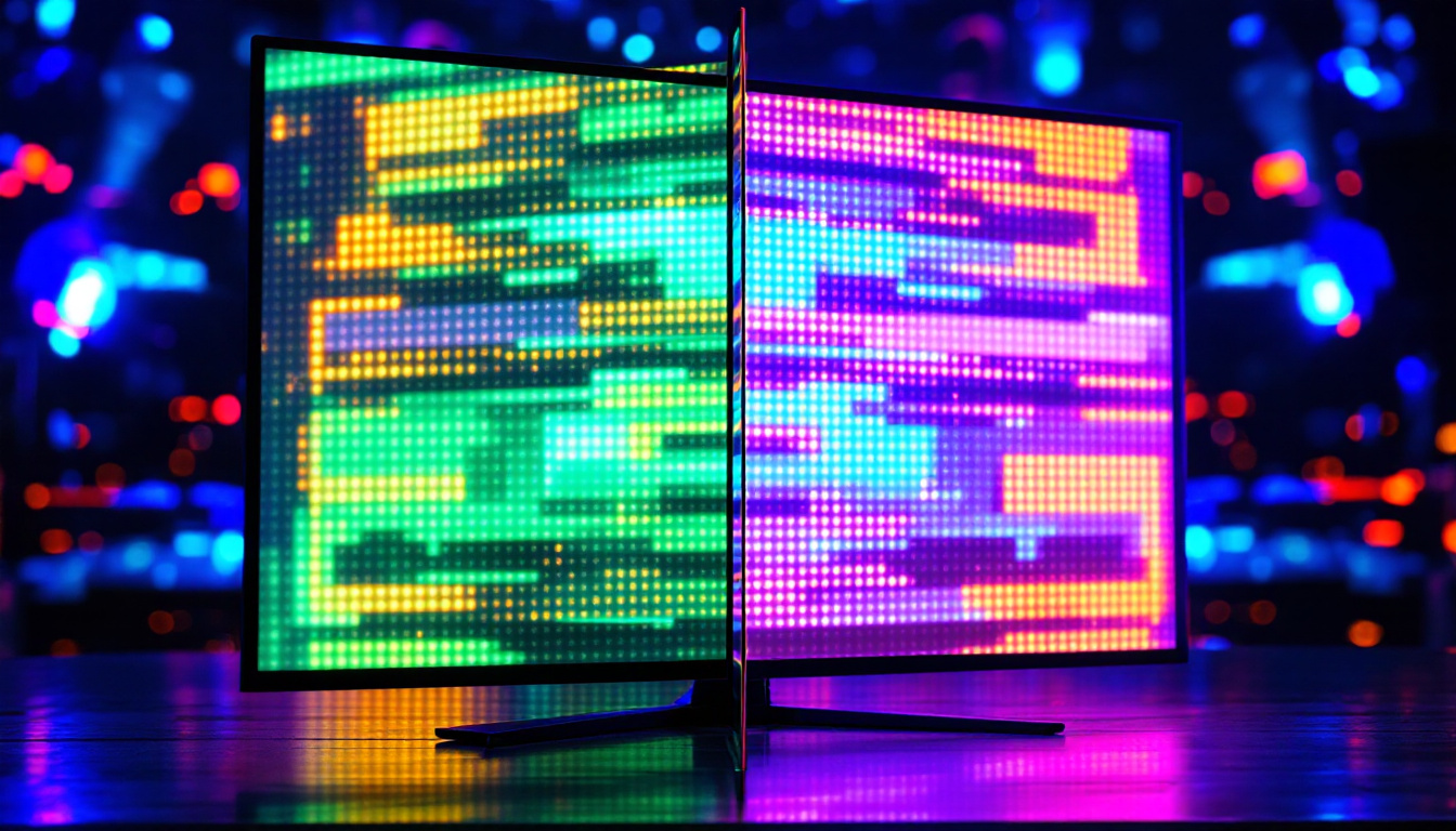 A photograph of capture a photograph of a split-screen display showing a vertical video on one side and its transformed horizontal version on the other