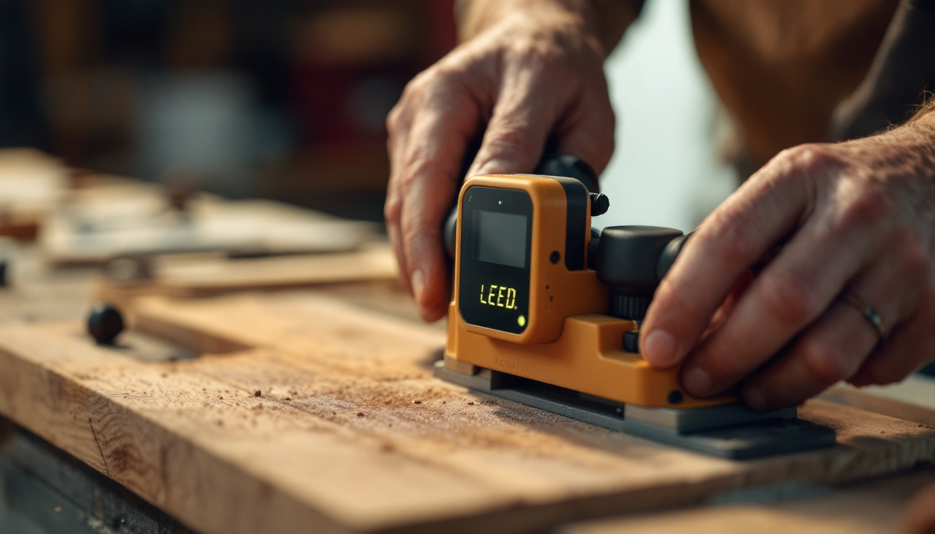 A photograph of capture a photograph of a manual hand planer with an led display in action