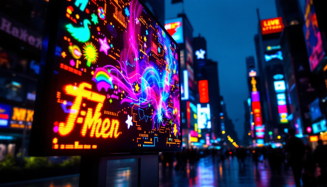 A photograph of a vibrant led display in a dynamic urban setting