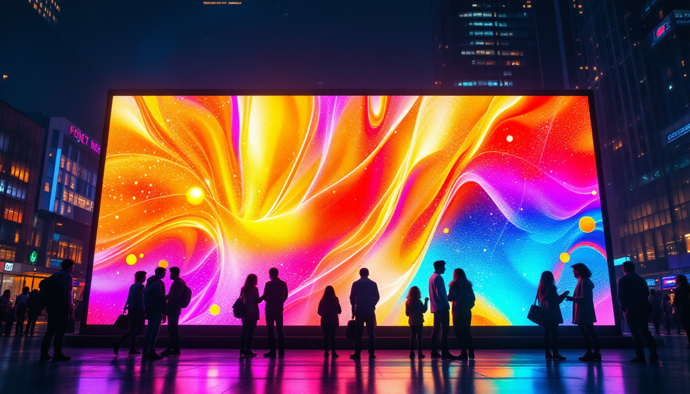 A photograph of a vibrant led display in an urban setting