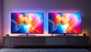 A photograph of a side-by-side comparison of a plasma tv and an led tv