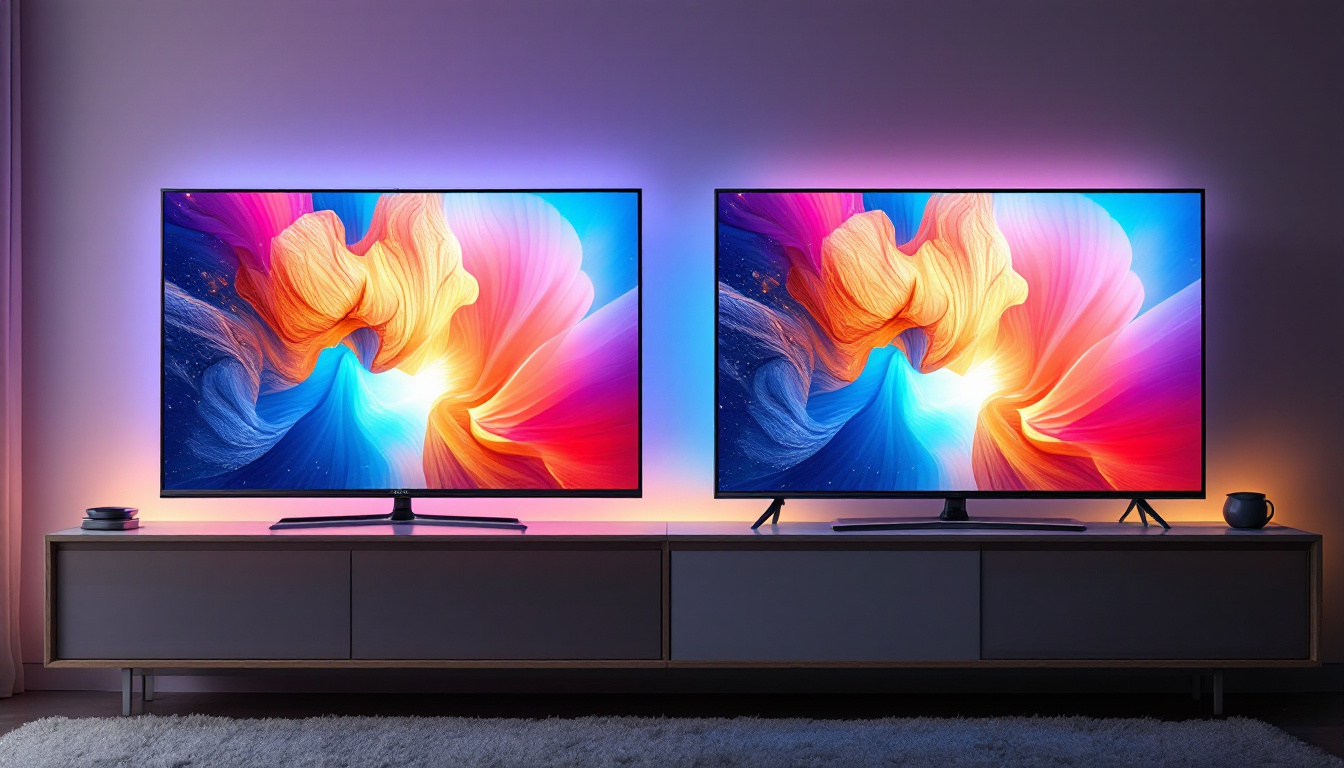 A photograph of a side-by-side comparison of a plasma tv and an led tv