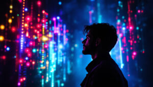A photograph of a visually striking led display in a dark environment