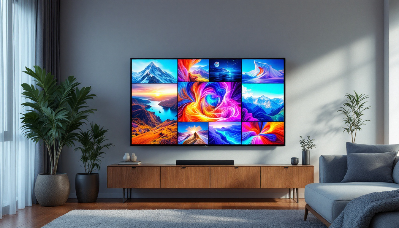 A photograph of a modern led display television showcasing vibrant colors and multi-view functionality