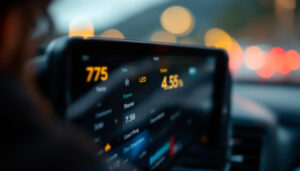 A photograph of a close-up of an oregon driver's manual with its led display illuminated