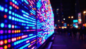 A photograph of a vibrant led display in action
