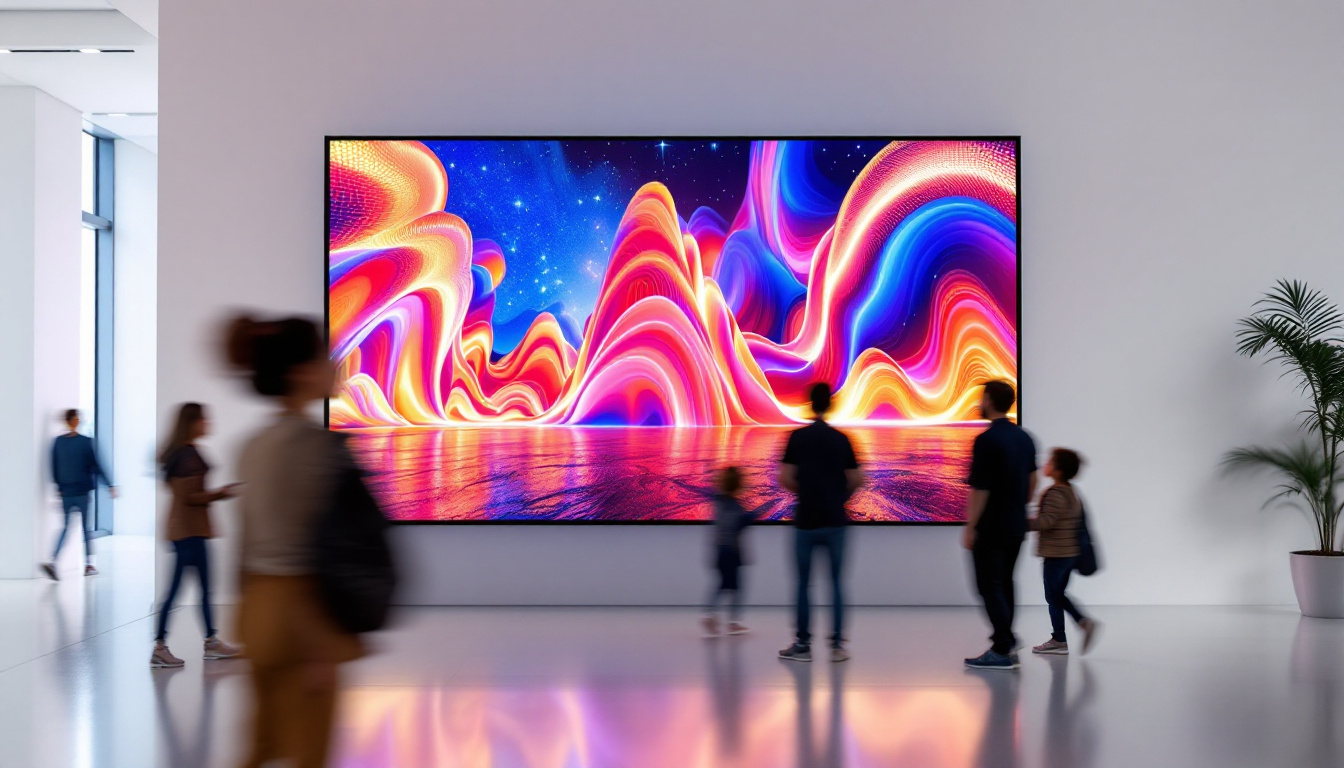 A photograph of a vibrant led display in a dynamic setting