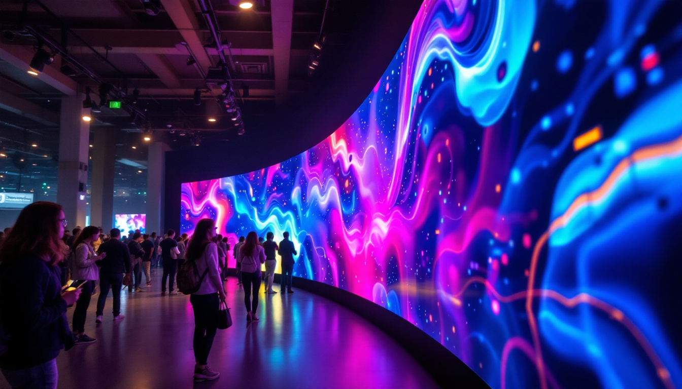 A photograph of capture a photograph of a vibrant led video wall in a dynamic setting