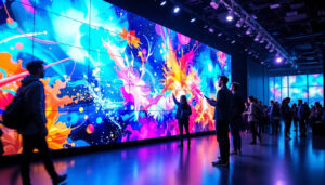A photograph of a vibrant led video wall in action