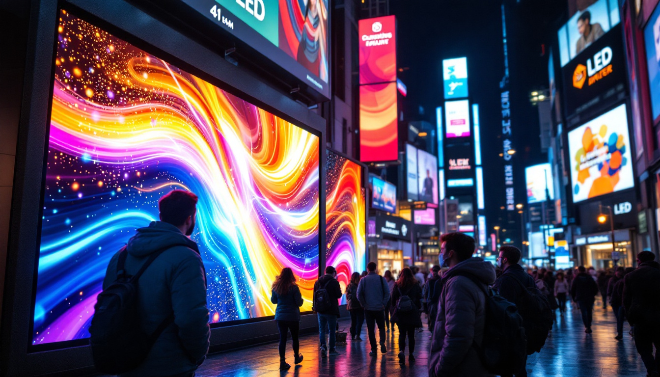 A photograph of a vibrant led advertising display in a bustling urban environment