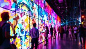A photograph of capture a photograph of a vibrant led video wall in action