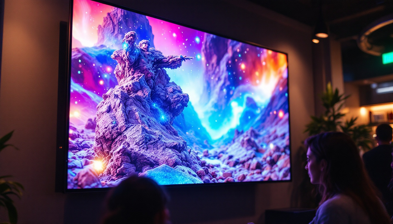 A photograph of a vibrant led display showcasing dynamic video content