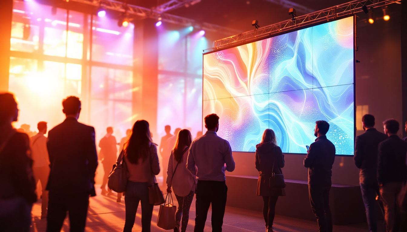 A photograph of a vibrant led panel setup in a dynamic event environment
