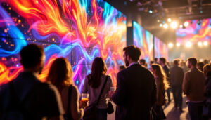 A photograph of a vibrant led video wall in action at an event