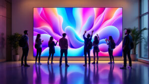 A photograph of a vibrant samsung led wall display in a dynamic setting