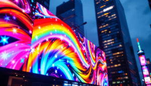 A photograph of a vibrant led display in action