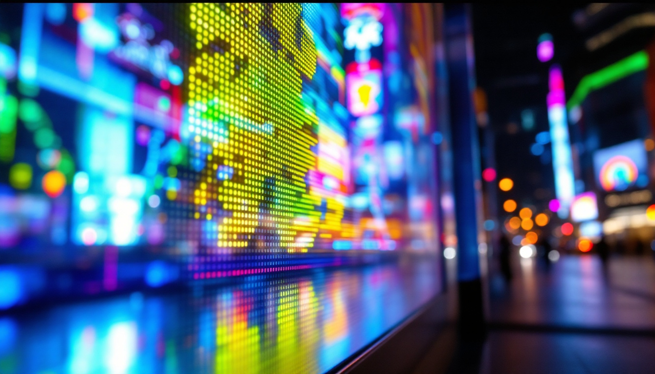 A photograph of a vibrant led display in action