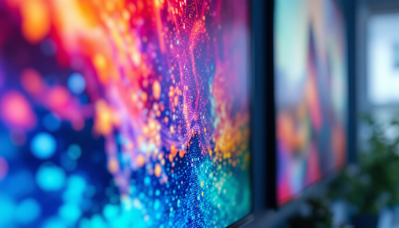 A photograph of a close-up of an led tv screen displaying vibrant