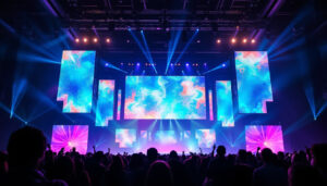 A photograph of a vibrant led display in action during a live event