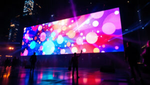 A photograph of a vibrant led display in action