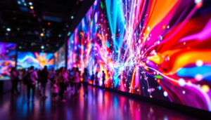 A photograph of a vibrant led display in a museum setting