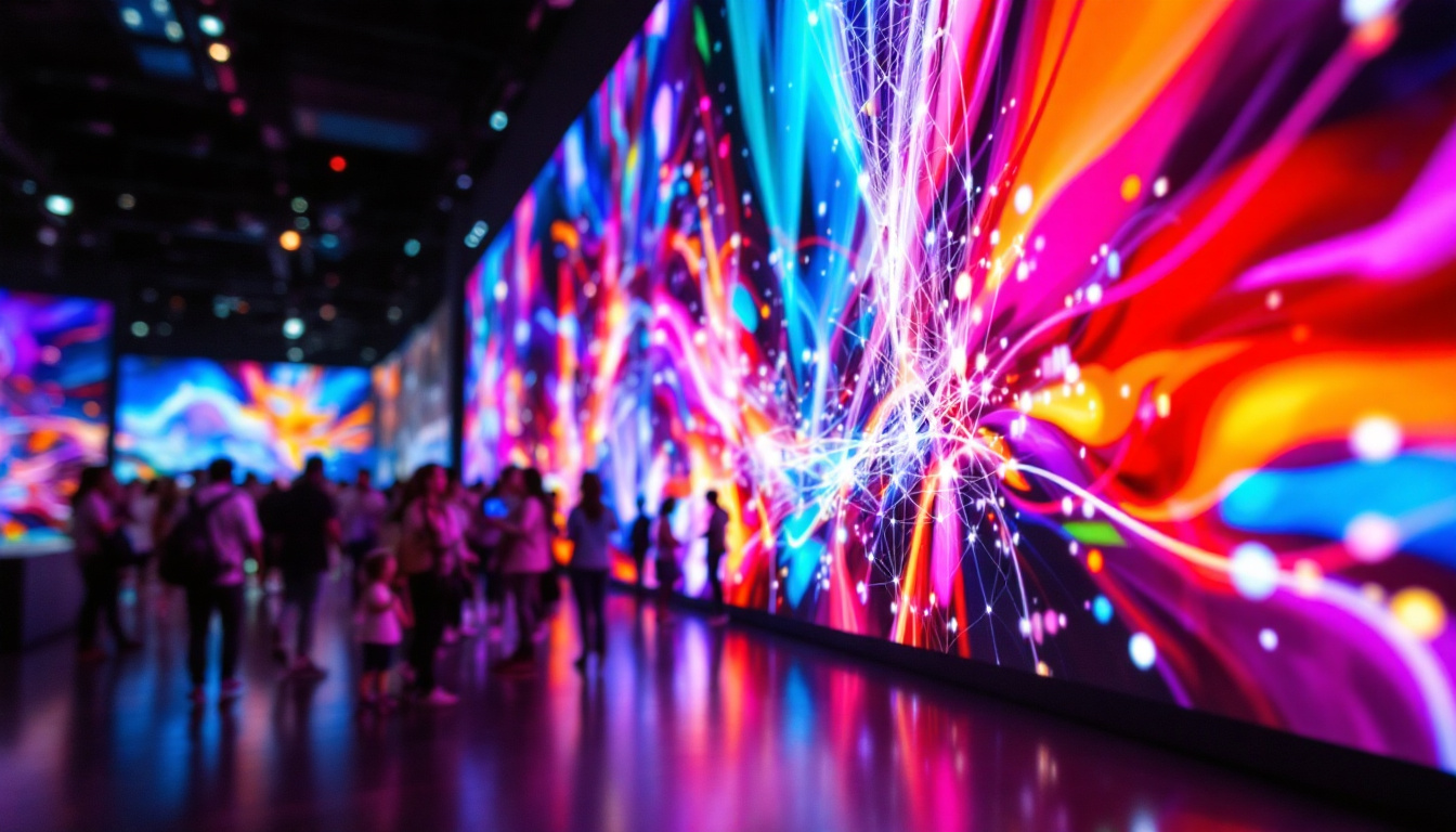 A photograph of a vibrant led display in a museum setting