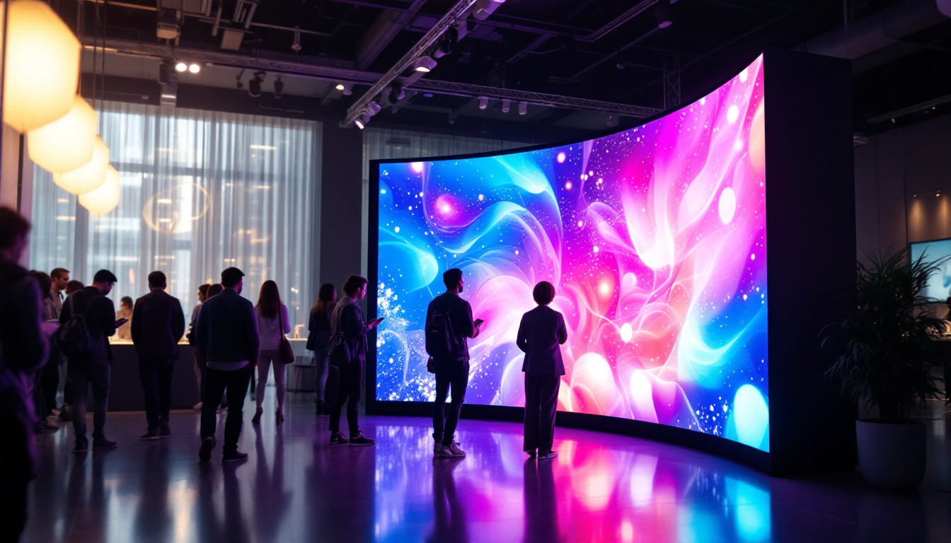 A photograph of a vibrant led flexible film screen in a dynamic setting