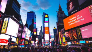 A photograph of capture a photograph of the vibrant led display in times square at dusk
