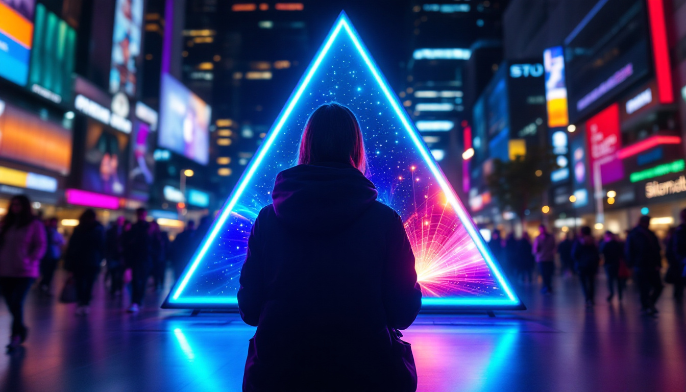 A photograph of capture a photograph of a vibrant led triangle screen in use