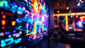 A photograph of a vibrant led display in a modern setting